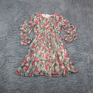 Gilli Dress Womens Medium Beige Floral Chiffon Long Sleeve Ruffle Fit & Flare